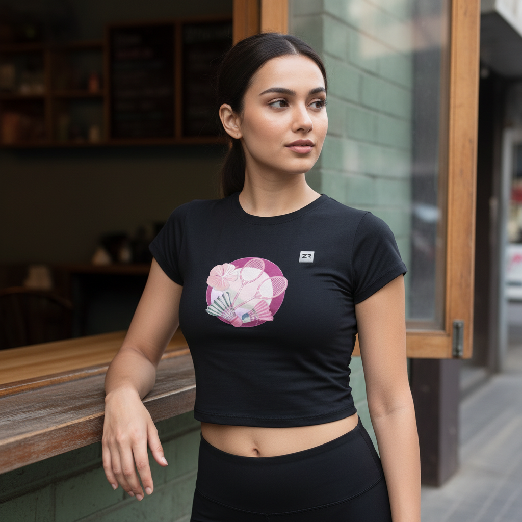 Black ZYVRA Court Queens Crop Top natural model mockup