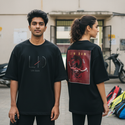Black ZYVRA Dynasty Terry Oversized Tee front-and-back two-model mockup