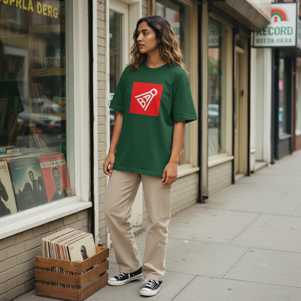 Bottle Green ZYVRA Court Legend Oversized Tee single-model mockup