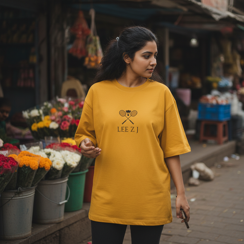Golden Yellow ZYVRA Ace Series Oversized Tee exact mockup