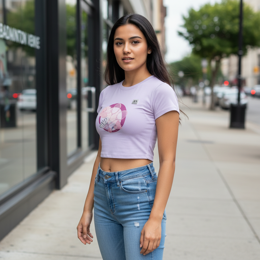 Lavender ZYVRA Court Queens Crop Top outdoor mockup
