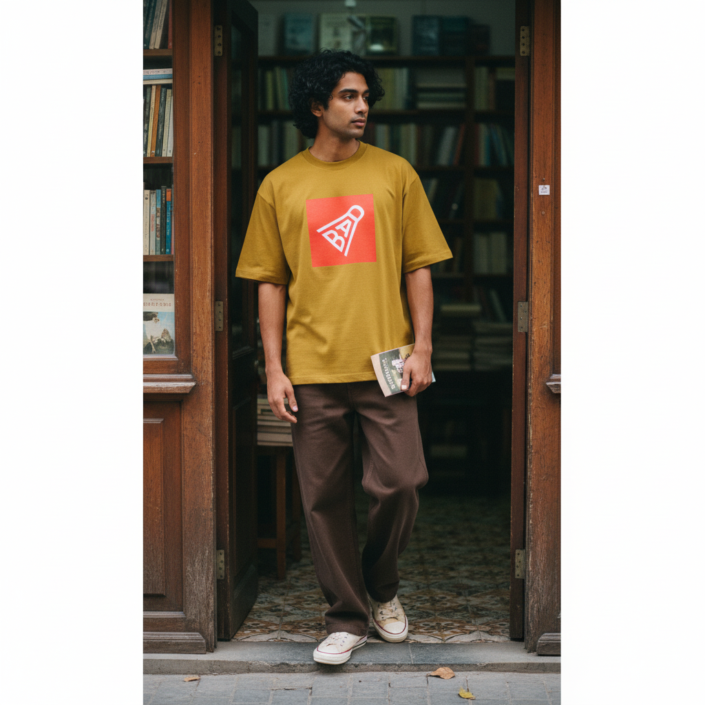Mustard Yellow ZYVRA Court Legend Oversized Tee model mockup