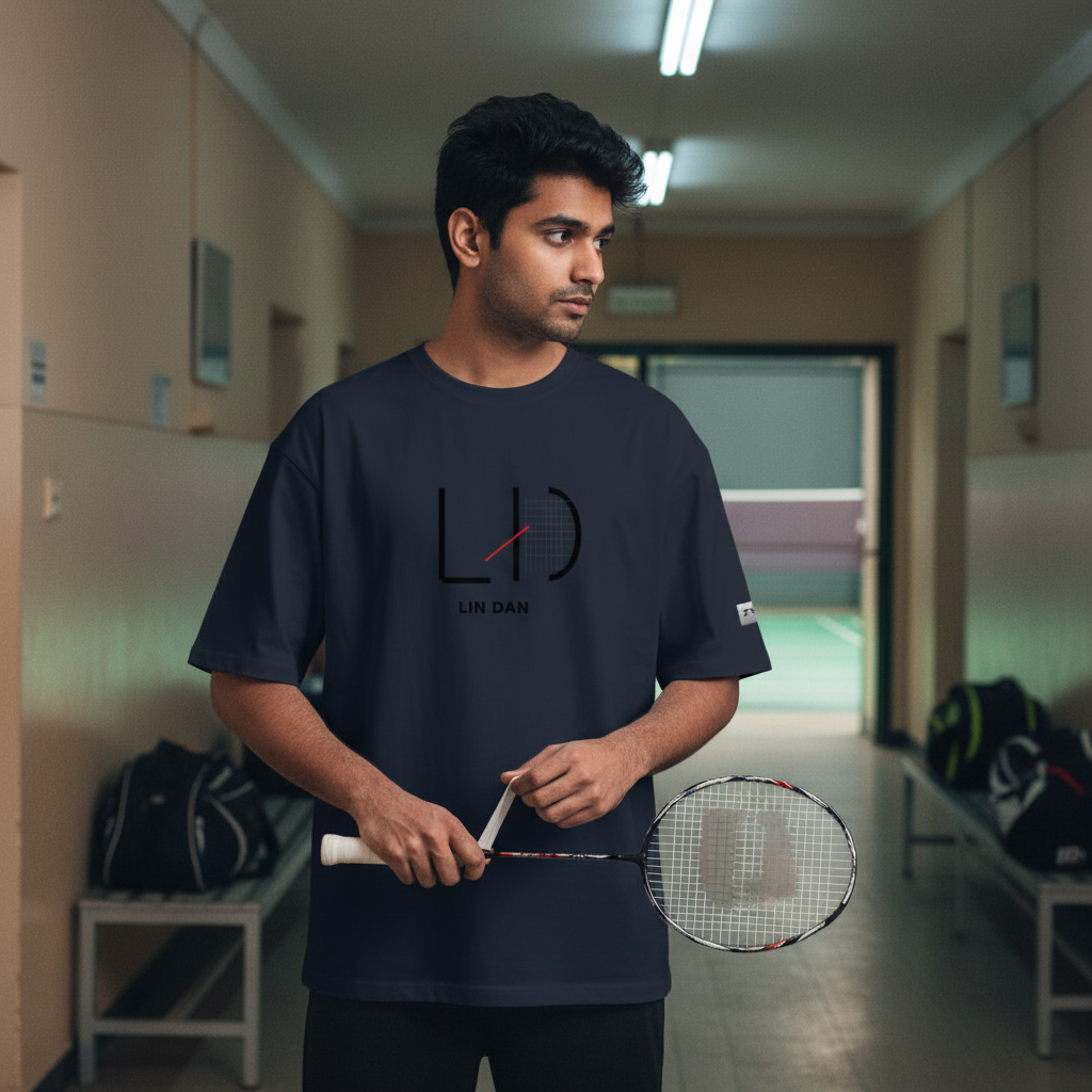 Navy Blue ZYVRA Dynasty Terry Oversized Tee exact mockup