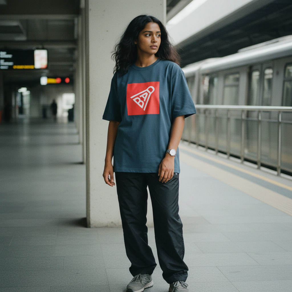 Petrol Blue ZYVRA Court Legend Oversized Tee model mockup