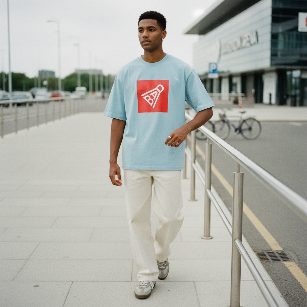 Premium Baby Blue ZYVRA Court Legend Oversized Tee model mockup