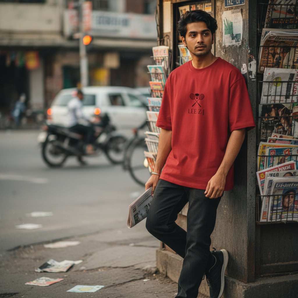 Red ZYVRA Ace Series Oversized Tee exact mockup