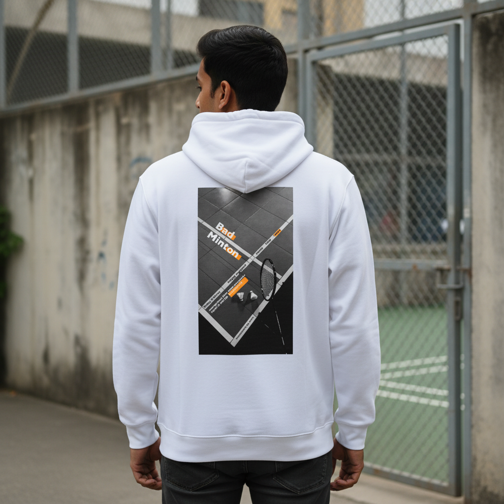 White ZYVRA Shuttle Series Pullover Hoodie back model image