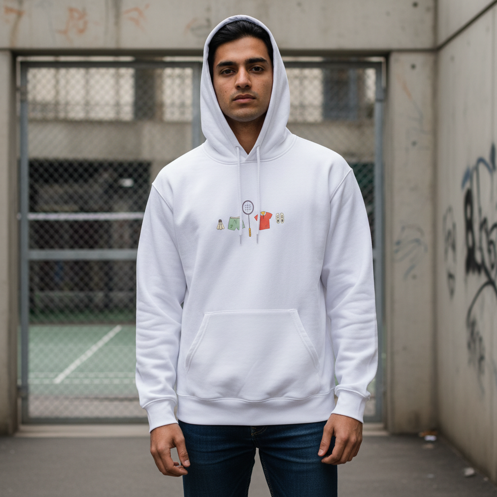 White ZYVRA Shuttle Series Pullover Hoodie front model image